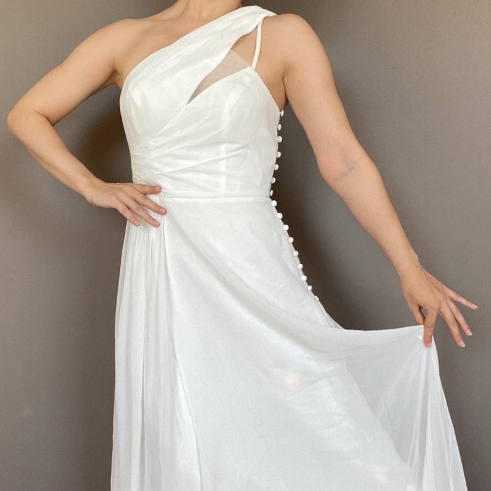 Azazie Bridal White Asymmetrical Shoulder Gown 2